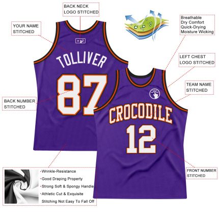 Personalized Purple White Orange-Black Authentic Throwback Basketball Jersey Team Custom Name and Number