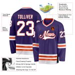Personalized Purple White-Orange Hockey Jersey Team Custom Name and Number