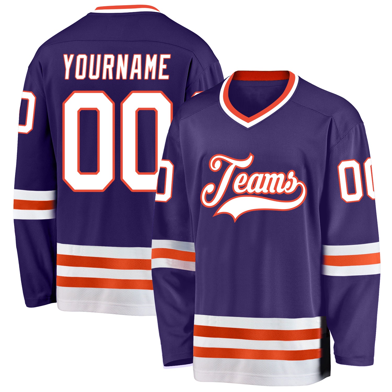 Personalized Purple White-Orange Hockey Jersey Team Custom Name and Number