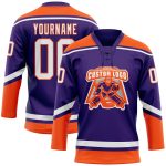 Personalized Purple White-Orange Hockey Lace Neck Jersey Team Custom Name and Number