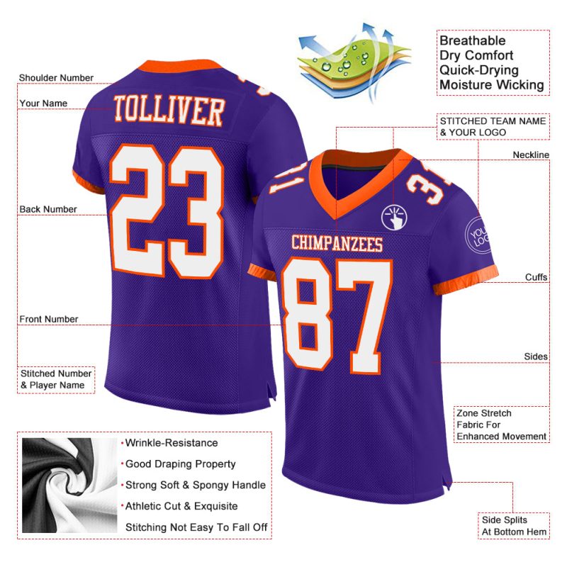 Personalized Purple White-Orange Mesh Authentic Football Jersey