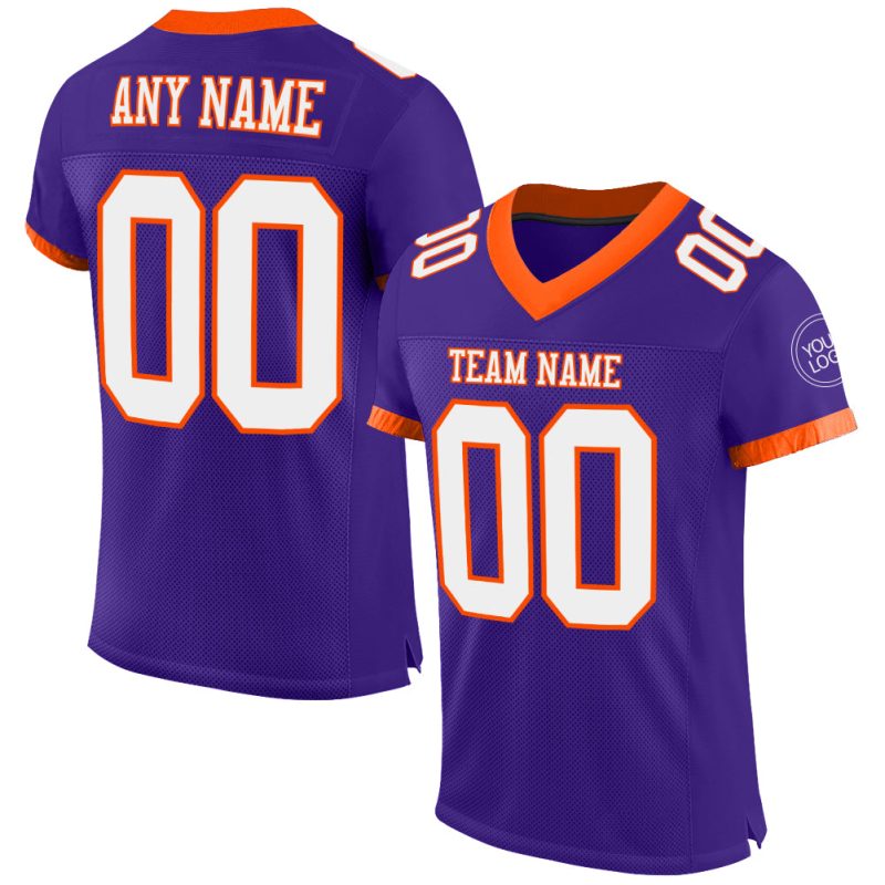 Personalized Purple White-Orange Mesh Authentic Football Jersey