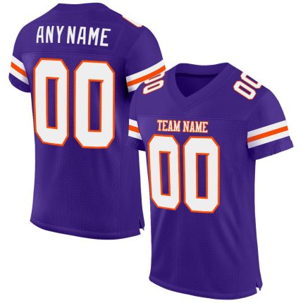 Personalized Purple White-Orange Mesh Authentic Football Jersey Team Custom Name and Number