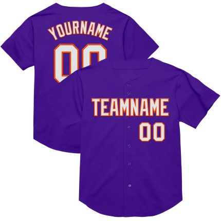Personalized Purple White-Orange Mesh Authentic Throwback Baseball Jersey