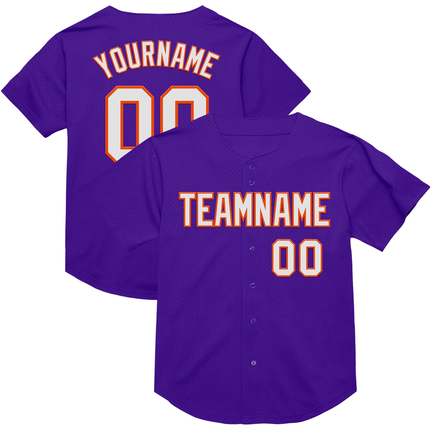 Personalized Purple White-Orange Mesh Authentic Throwback Baseball Jersey