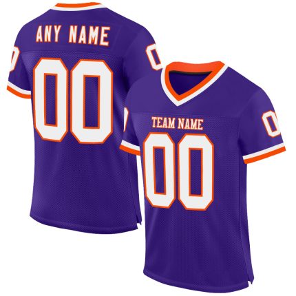 Personalized Purple White-Orange Mesh Authentic Throwback Football Jersey Team Custom Name and Number