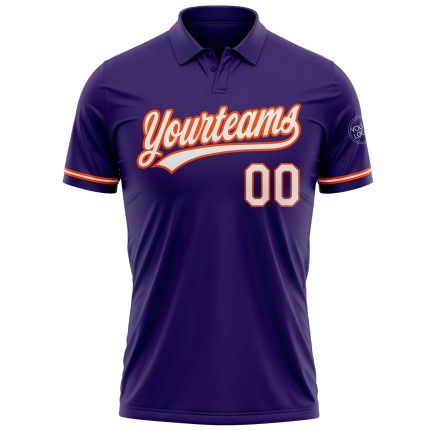 Personalized Purple White-Orange Performance Vapor Golf Polo Shirt Team Custom Name and Number