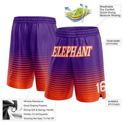 Personalized Purple White-Orange Pinstripe Fade Fashion Authentic Basketball Shorts Team Custom Name and Number