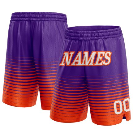 Personalized Purple White-Orange Pinstripe Fade Fashion Authentic Basketball Shorts Team Custom Name and Number