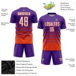 Personalized Purple White-Orange Pinstripe Fade Fashion Sublimation Soccer Uniform Jersey Team Custom Name and Number