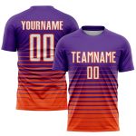 Personalized Purple White-Orange Pinstripe Fade Fashion Sublimation Soccer Uniform Jersey Team Custom Name and Number
