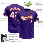 Personalized Purple White-Orange Two-Button Unisex Softball Jersey Team Custom Name and Number