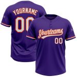 Personalized Purple White-Orange Two-Button Unisex Softball Jersey Team Custom Name and Number