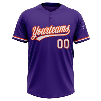 Personalized Purple White-Orange Two-Button Unisex Softball Jersey Team Custom Name and Number