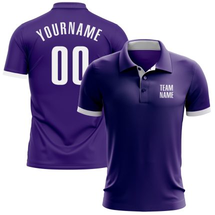 Personalized Purple White Performance Golf Polo Shirt Team Custom Name and Number