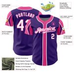 Personalized Purple White-Pink 3 Colors Arm Shapes Authentic Baseball Jersey Team Custom Name and Number