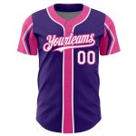 Personalized Purple White-Pink 3 Colors Arm Shapes Authentic Baseball Jersey Team Custom Name and Number