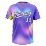 Personalized Purple White-Pink 3D Pattern Two-Button Unisex Softball Jersey Team Custom Name and Number