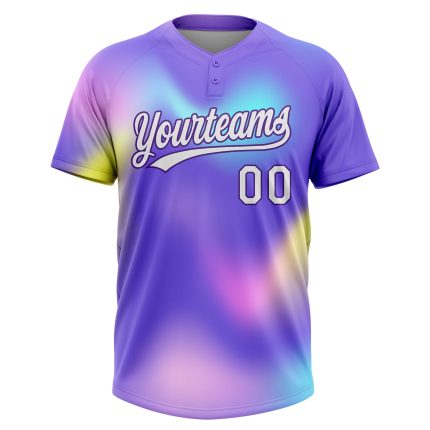Personalized Purple White-Pink 3D Pattern Two-Button Unisex Softball Jersey Team Custom Name and Number