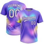 Personalized Purple White-Pink 3D Pattern Two-Button Unisex Softball Jersey Team Custom Name and Number