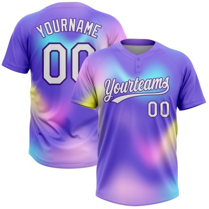 Personalized Purple White-Pink 3D Pattern Two-Button Unisex Softball Jersey Team Custom Name and Number