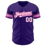 Personalized Purple White-Pink Authentic Baseball Jersey Team Custom Name and Number