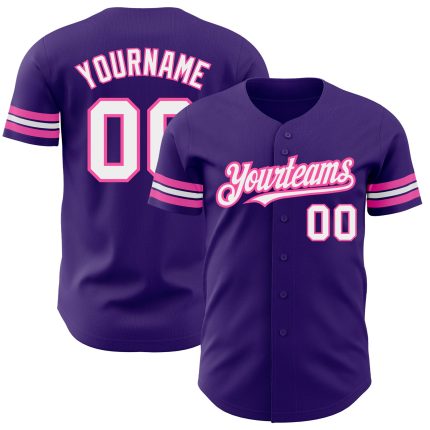 Personalized Purple White-Pink Authentic Baseball Jersey Team Custom Name and Number