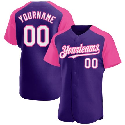 Personalized Purple White-Pink Authentic Raglan Sleeves Baseball Jersey Team Custom Name and Number