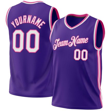 Personalized Purple White-Pink Authentic Throwback Basketball Jersey Team Custom Name and Number