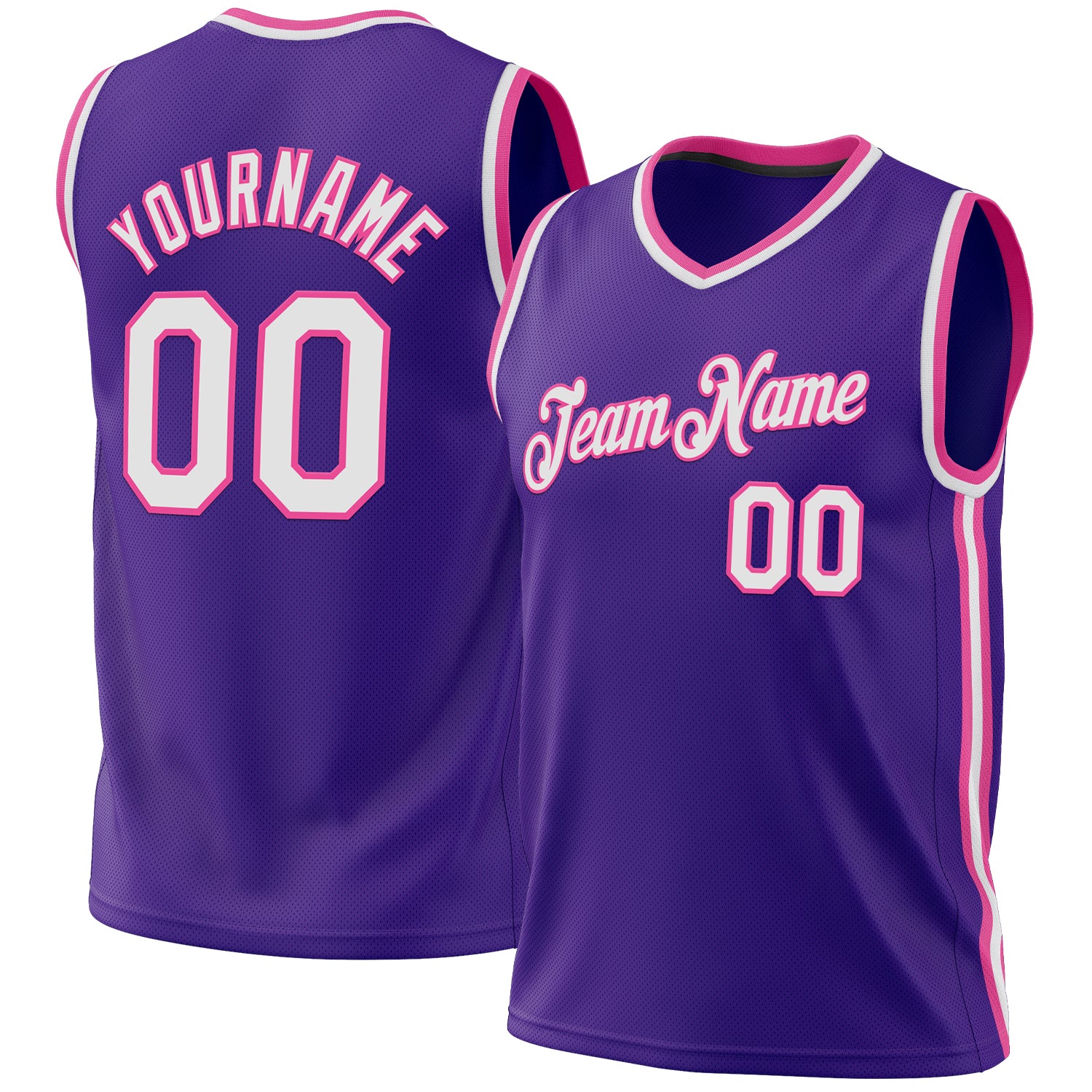 Personalized Purple White-Pink Authentic Throwback Basketball Jersey Team Custom Name and Number