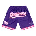 Personalized Purple White-Pink Authentic Throwback Basketball Shorts Team Custom Name and Number