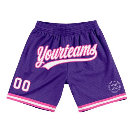 Personalized Purple White-Pink Authentic Throwback Basketball Shorts Team Custom Name and Number
