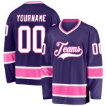 Personalized Purple White-Pink Hockey Jersey Team Custom Name and Number