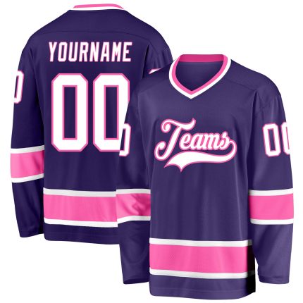 Personalized Purple White-Pink Hockey Jersey Team Custom Name and Number