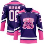 Personalized Purple White-Pink Hockey Lace Neck Jersey Team Custom Name and Number