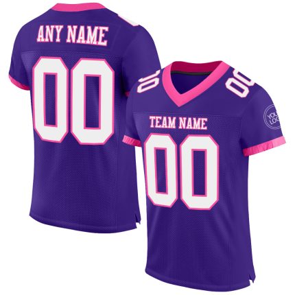 Personalized Purple White-Pink Mesh Authentic Football Jersey Team Custom Name and Number
