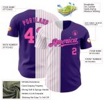 Personalized Purple White-Pink Pinstripe Authentic Split Fashion Baseball Jersey Team Custom Name and Number