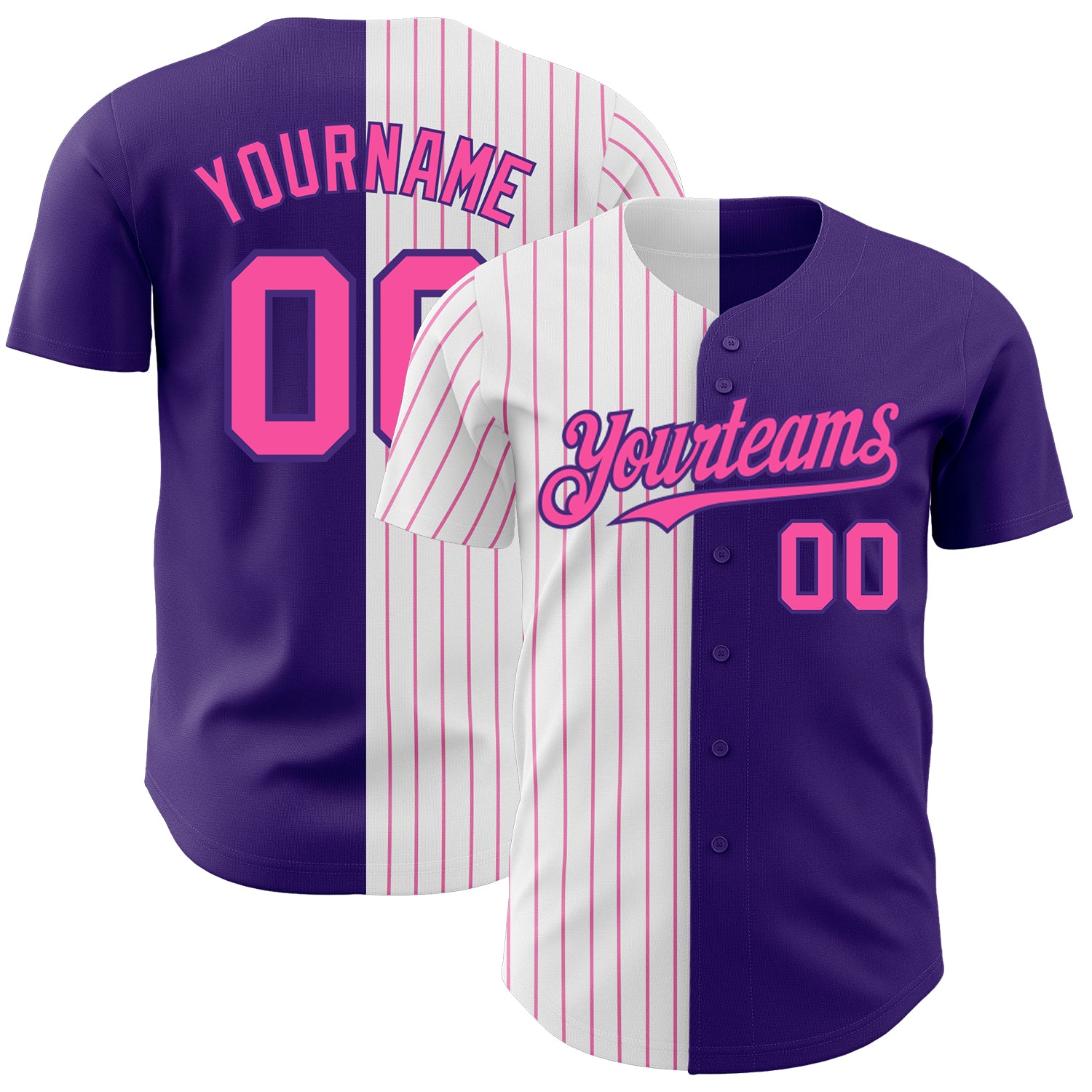Personalized Purple White-Pink Pinstripe Authentic Split Fashion Baseball Jersey Team Custom Name and Number