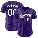 Personalized Purple White Pinstripe Black Authentic Baseball Jersey Team Custom Name and Number
