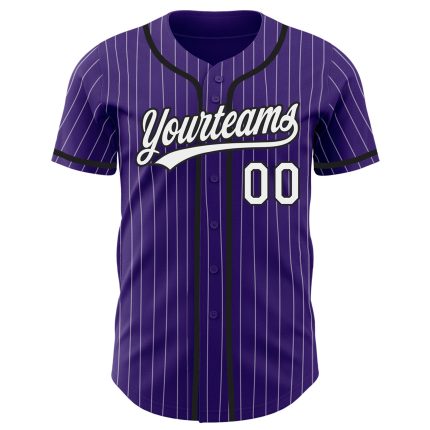Personalized Purple White Pinstripe Black Authentic Baseball Jersey Team Custom Name and Number