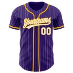 Personalized Purple White Pinstripe Gold Authentic Baseball Jersey Team Custom Name and Number