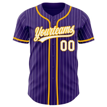 Personalized Purple White Pinstripe Gold Authentic Baseball Jersey Team Custom Name and Number