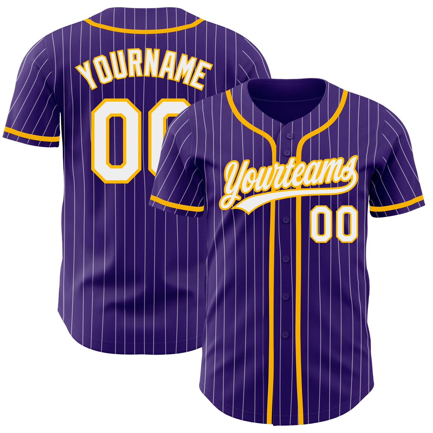 Personalized Purple White Pinstripe Gold Authentic Baseball Jersey Team Custom Name and Number