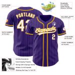 Personalized Purple White Pinstripe Gold Authentic Baseball Jersey Team Custom Name and Number