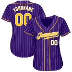Personalized Purple White Pinstripe Gold-White Authentic Baseball Jersey Team Custom Name and Number