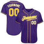 Personalized Purple White Pinstripe Gold-White Authentic Baseball Jersey Team Custom Name and Number