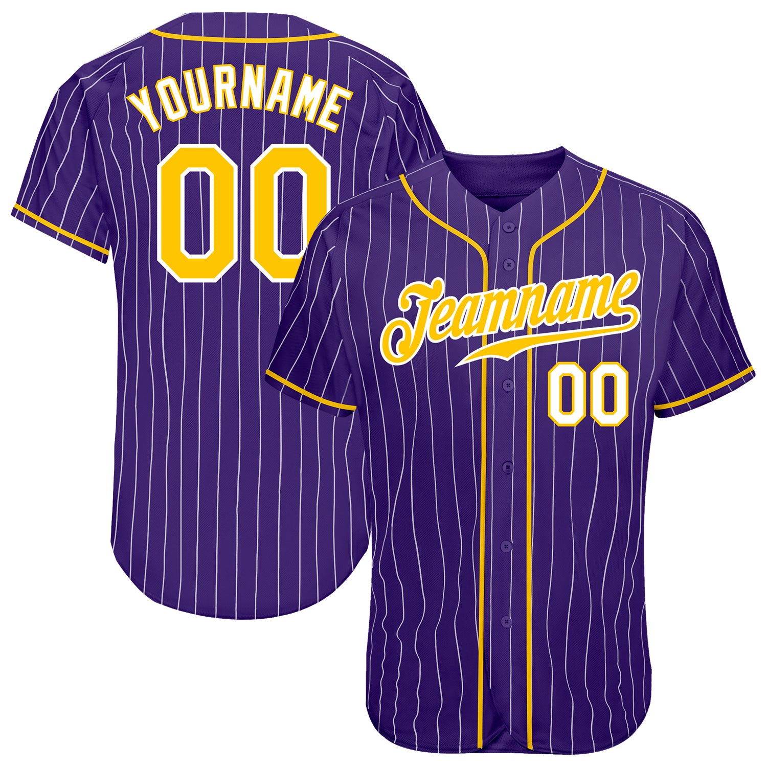 Personalized Purple White Pinstripe Gold-White Authentic Baseball Jersey Team Custom Name and Number