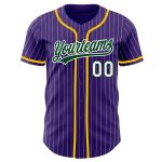 Personalized Purple White Pinstripe Green Authentic Baseball Jersey Team Custom Name and Number
