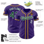 Personalized Purple White Pinstripe Green Authentic Baseball Jersey Team Custom Name and Number