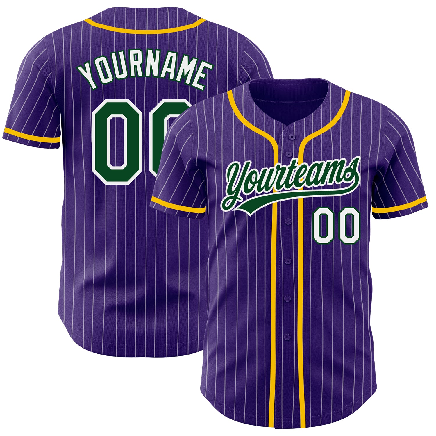 Personalized Purple White Pinstripe Green Authentic Baseball Jersey Team Custom Name and Number